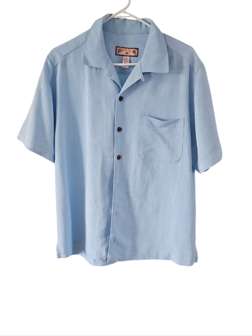 Caribbean Light Blue Short Sleeve Camp Collar Button-Up Shirt Size Med